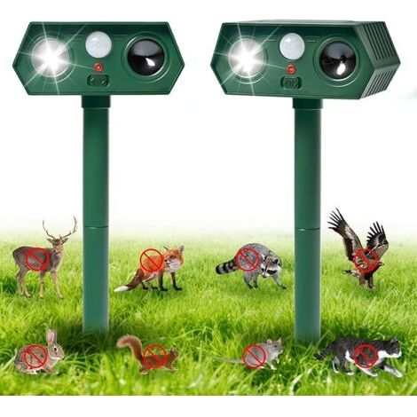 Ultraschall-Tiervertreiber 2er Pack, Wasserdicht mit PIR-Sensor & LED, für Garten, Katzen, Hunde, Vögel, Füchse, Mäuse