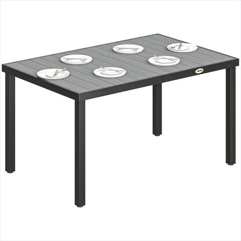 Table de jardin rectangulaire grise 140 x 90 cm en acier et WPC (1/5)
