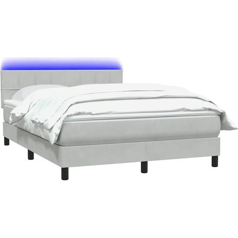 Sommier à lattes de lit et matelas et LED gris clair 160x210cm velours vidaXL (1/5)