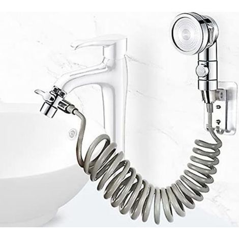 Waschbecken und Duscheinheit fürs Badezimmer, inklusive Duschkopf, ideal zum Haarewaschen oder Reinigen des Waschbeckens (Armatur nicht im Lieferumfang enthalten) (silber)