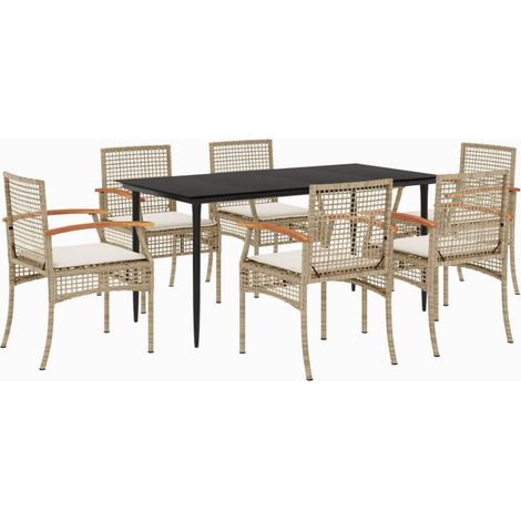 Maison Exclusive - Set da Pranzo da Giardino 7 pz con Cuscini Beige in Polyrattan (1/5)