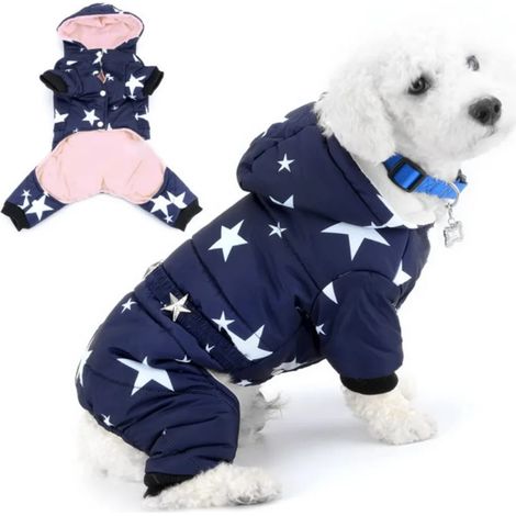 Veste Hiver Chien - Coupe-Vent Imperméable avec Doublure Laine - Combinaison 4 Pattes avec Capuche - Taille S à XL (1/5)