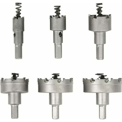 Lot de 6 scies-cloches en carbure 16-60mm – Pour aluminium, acier, fer, cuivre et bois – Coupe nette sans éclat – Compatible perceuses à percussion (1/5)