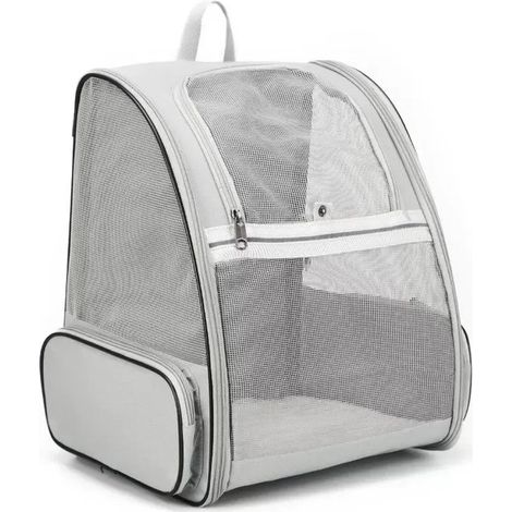 Zaino per cani da viaggio per gatti, borsa trasportino per gatti con finestra in rete, pieghevole e traspirante, grigio (1/5)