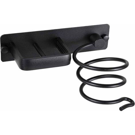 Porte Sèche Cheveux Support de Lisseur en Aluminium avec Range-Câbles Mural Fer à Lisser Brosses à Cheveux pour Organisateur Hôtel de Chambre à Coucher de Salle de Bain Salon de Coiffure Noir