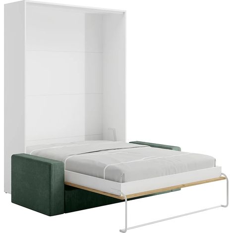 Letto a scomparsa 160 x 200 cm - Apertura verticale manuale - Naturale e bianco + Divano Verde - BEGANIO (1/5)