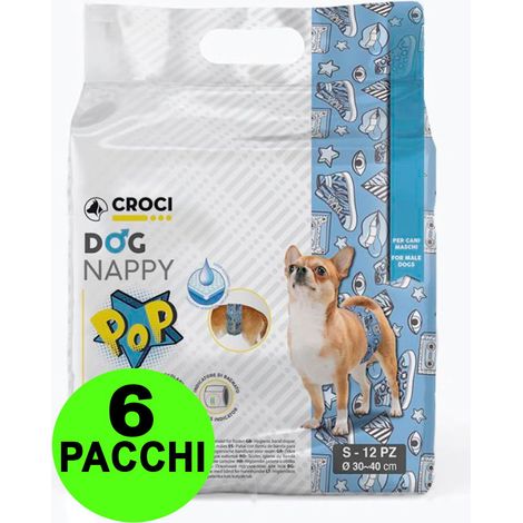 72 Fasce igieniche per cani maschi Dog Nappy Pop S 30-40 cm - 6 pacchi da 12 pezzi cad.