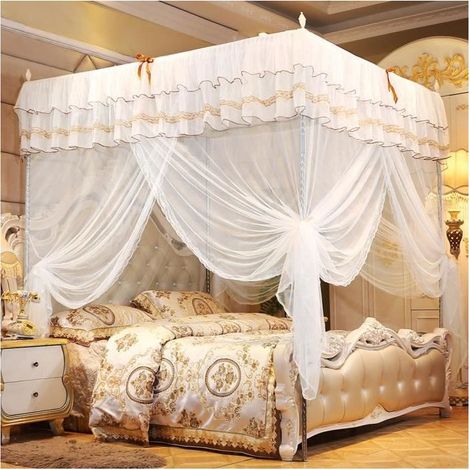 Vorhang für Himmelbett – JA – Luxuriöser Prinzessinnenstil – Moskitonetz – 180 x 200 cm – Weiß (1/5)