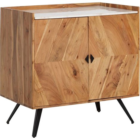 Made In Meubles – Meuble sous vasque en bois d'acacia et marbre – Dimensions 85x88x52 cm – 1 vasque à poser – Rangement élégant pour salle de bain (1/5)