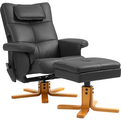 Fauteuil de massage avec repose-pieds, dossier réglable, port de chargement USB, aspect cuir, supporte jusqu'à 150 kg, noir