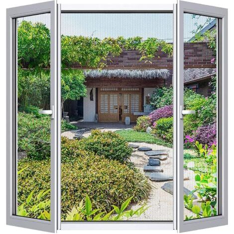 Moustiquaire Fenêtre 250x150 cm (Lot de 2) \u2013 DIY, Ajustable & Découpable \u2013 Sans Perçage, Maille Fine \u2013 Inclut Ruban Adhésif + Découpeur \u2013Noir (1/5)