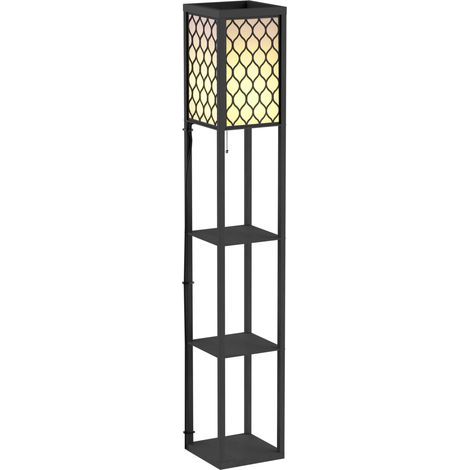 Lampadaire étagère Lampe étagère 26L x 26l x 160H cm 4 Niveaux MDF Noir Motif nid d'abeille (1/5)