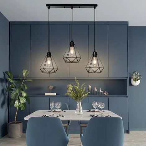 Lustre Suspension Industrielle en Cage forme Diamant - 2020 Noir (1/4)