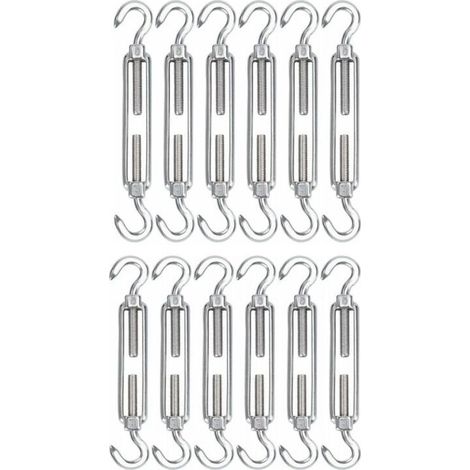 M5 Tendeur Cable Acier Inoxydable, Lot de 12 Tendeur de Fil Crochet et Crochet Rglable Heavy Duty Tension Hook & Hook pour Corde Cable Fil Linge, Grillagefor Sun Shade Installation