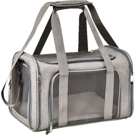 Sac de transport pour animaux de compagnie gris petite taille 40 cm x 25 cm x 25 cm 1 sac de transport pliable pour chat et chien (1/4)