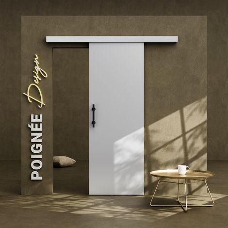 Porte Coulissante avec Rail + Poignée Verticale - Laquée Blanche 73 cm