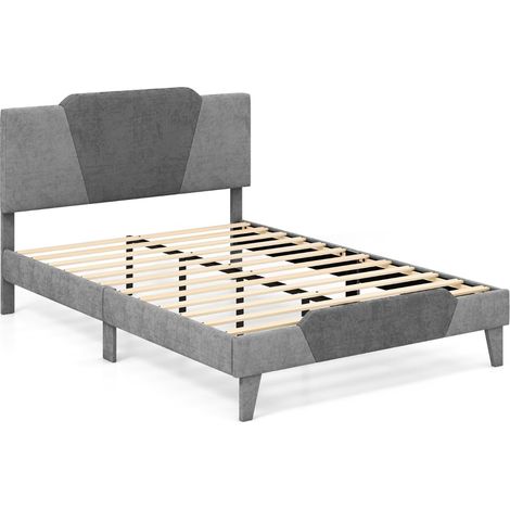 Letto matrimoniale con struttura imbottita testiera doghe in legno massello, Base per materasso 140x200cm Grigio (1/4)
