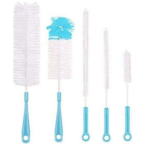 Set di 5 spazzole per la pulizia delle bottiglie, spazzole multiuso, spazzola lunga per la pulizia delle bottiglie d'acqua - blu