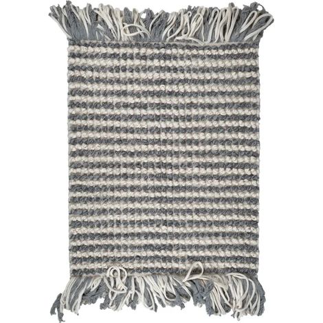 Tapis 60 x 80 cm texturé gris clair et blanc avec franges – SOHO (1/5)