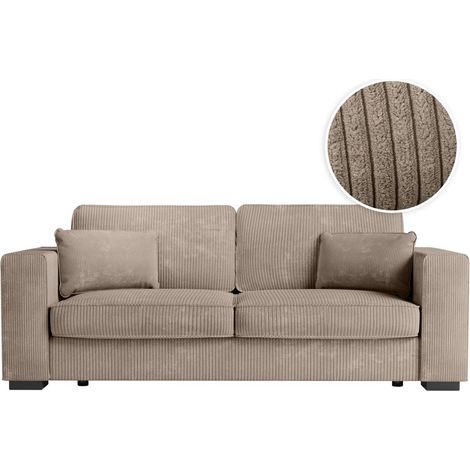 Loungitude – Canapé droit fixe 3 places en velours côtelé – Taupe – Conçu pour petits espaces – Montage facile en 2 colis – Confort moderne (1/5)