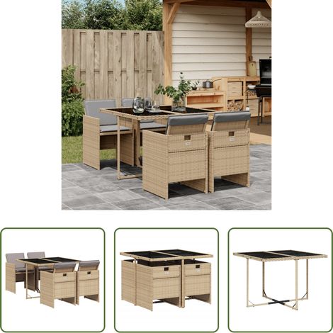 vidaXL Table de jardin - Ensemble à manger de jardin coussins 5 pcs mélange beige rotin (1/5)