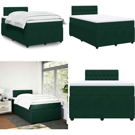 Giroletto a Molle con Materasso Verde Scuro 120x190 cm Velluto - Materasso a molle insacchettate - Giroletto con testiera