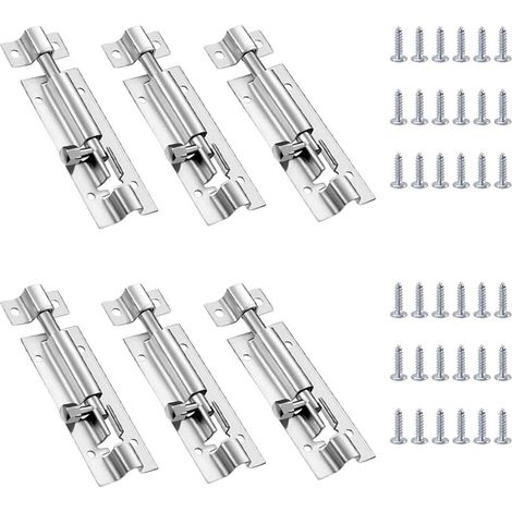 Türriegel, 6-teiliges Stahl-Türriegel-Set, Schieberiegel mit Schrauben, Türverriegelungsriegel, Schiebetürschloss, 100 x 28,6 mm / 4 Zoll (1/5)