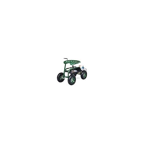 COSTWAY Sgabello per Giardinaggio con Ruote, Sedile da Giardino Regolabile in Altezza con Manico Estensibile, Cesto Portaoggetti, 2 Vassoi e 4 Ruote in Gomma (96,5 x 47,5 x 47-55 cm) (1/5)