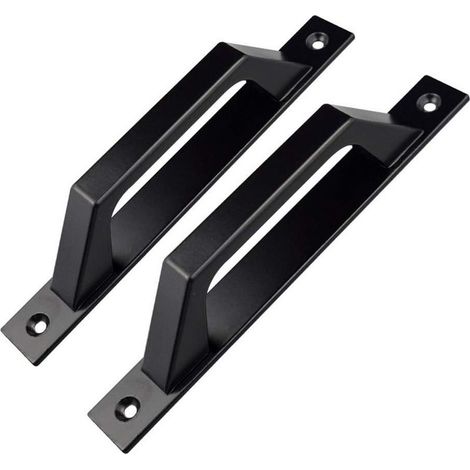 Juego de 2 tiradores de puerta en forma de D para puerta de jardín de madera, negros, 200 mm (1/5)