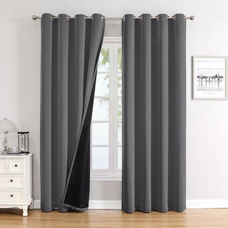 Rideaux Assombrissants 100% Lot de 2, Épais Isolants Thermiques Anti-Froid, Panneaux à Oeillets pour Fenêtre Chambre et Salon,132x213cm (1/4)