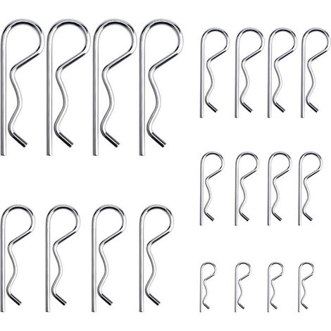 20 Stück R-Clips-Haltestifte, verzinktes, robustes Splint-Kupplungsbolzen-Sortiment-Set für Abschleppwagen-Verriegelungssysteme, M1,2–M3,5