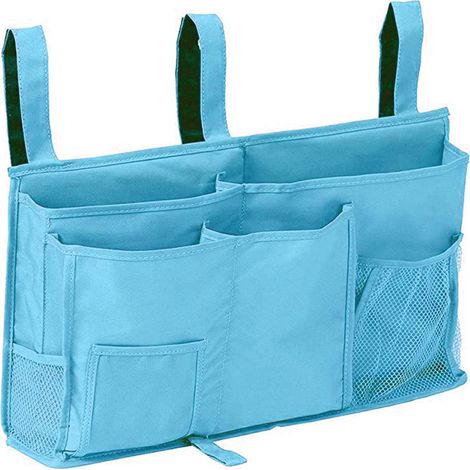Bunk Bed Storage Bag(Light Blue), Hanging Bed Organizer Bag, 8 Pockets, for Student Dorm Bed, Hospital Bed, Baby Bed Rails, 600D Oxford Cloth