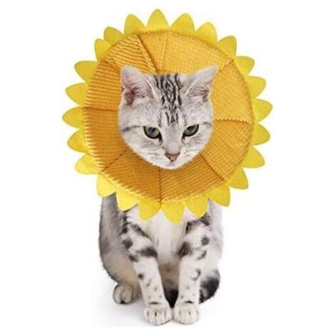 Dog Cat Collars Anti Bite Adjustable Protection Comfortable Cone Shaped Recovery Collar for Dogs and Cats with Adorable Yellow Sunflower Pattern (S) (1/4)