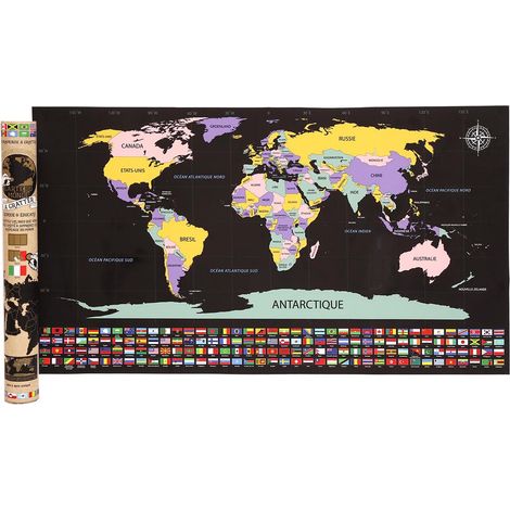 Poster à gratter carte du monde – Dimensions 80 x 45 cm – Matériau papier – Cadeau original et décoratif – SIL (1/4)