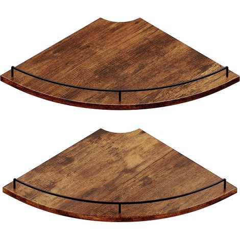 Étagère d'angle Murale 30 cm, étagère Flottante 2 Niveaux, Design éventail, Bois Rustique avec clôture, Marron, Rangement Appartement, Chambre à Coucher, Cuisine & Salle de Bain (1/5)