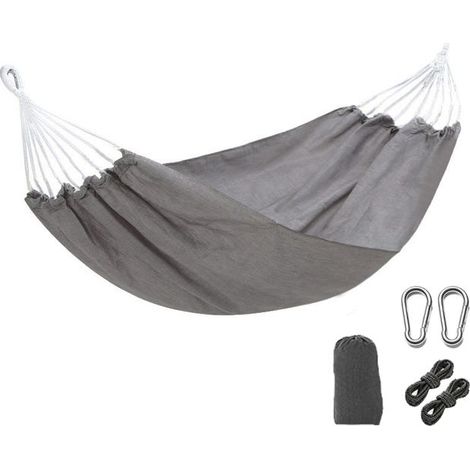 Hängematte 190 x 80 cm, maximale Belastung 300 kg, Outdoor-Schaukelhängematte mit Tragetasche, Seil und Karabiner, grau