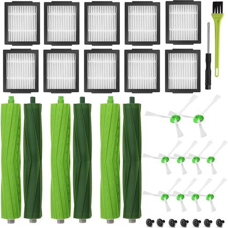 Ricambi per iRobot i7 i7+ i3 i3+ i4 i4+ i6 i6+ i8 i8+ j7 E5 E6 E7, Accessori per Roomba: 3 paia di spazzole principali, 10 filtri, 10 spazzole laterali (1/5)