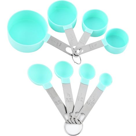 Cup Mesureur Et Cuillère Dosage - Acier Inoxydable Et Plastique Alimentaire - Ensemble Empilable 8 Pièces - Cuisine Et Pâtisserie (1/5)