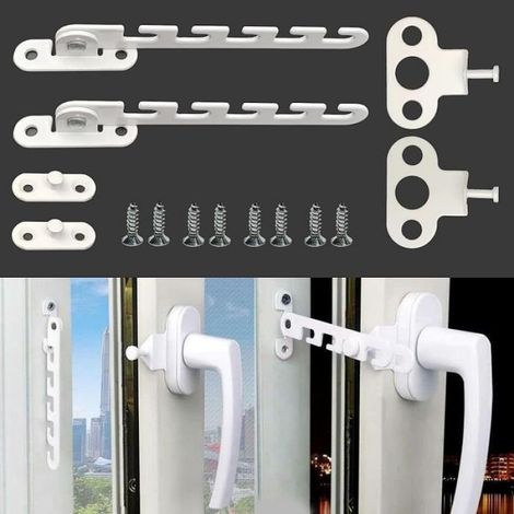 2Pcs Entrebailleur Fenetre,Entrebailleur Fenetre Pvc Sans Percer,Entrebâilleur De Fenêtre à Battant,Pour Ajuster l'Angle (1/4)