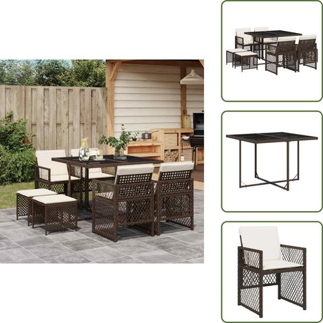 Mesa de jardín - vidaXL Set comedor para jardín 9 pzas y cojines ratán sintético marrón - Muebles de exterior