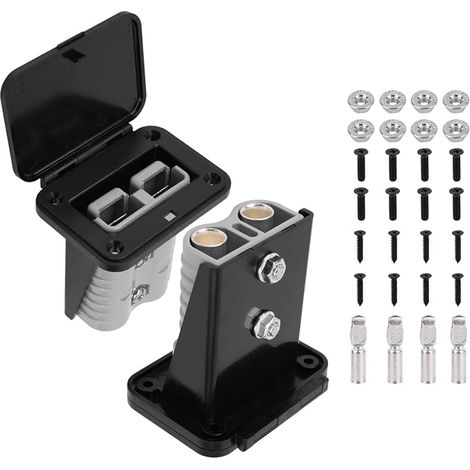 Kit di 2 connettori rapidi per batteria da 175 A, base di montaggio impermeabile con copri terminali, viti e dadi, compatibile con connettore Anderson per auto, camper, barca e verricello (grigio) (1/5)