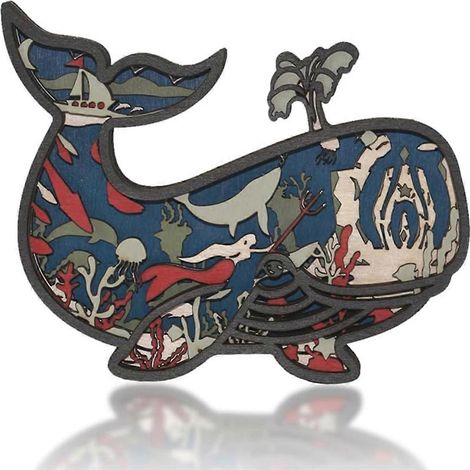 Sculpture murale décorative en bois 3D représentant une baleine. (1/5)