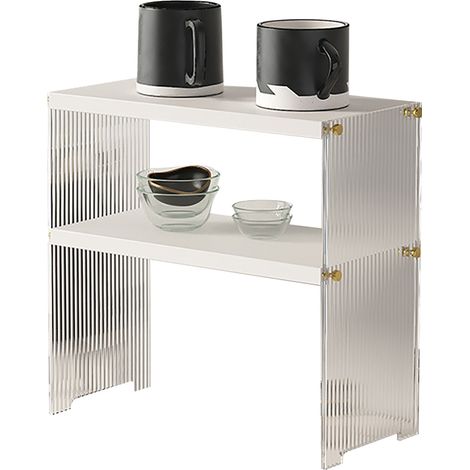 Étagère de rangement pour tasses à café, support stable, grande capacité, organisateur de comptoir pour salon et chambre, blanc, 2 niveaux (1/5)