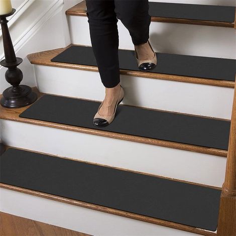 Tapis d'escalier antidérapants et amovibles 20 x 76 cm (lot de 4) - Protection optimale pour les marches d'escalier - Convient aux enfants, aux personnes âgées et aux animaux domestiques - Noir - 20 x (1/5)