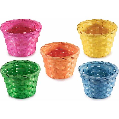 Cestini colorati gialli, verdi, aranci, blu e fucsia rotondi in bambù, set da 25 pezzi, Ø 13 cm x 9 H