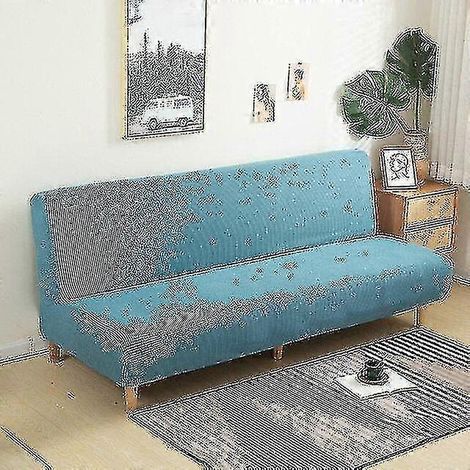 Housse de canapé-lit sans accoudoirs, extensible et pliable, en jacquard, taille S (longueur 120-150 cm), bleu ciel. (1/4)
