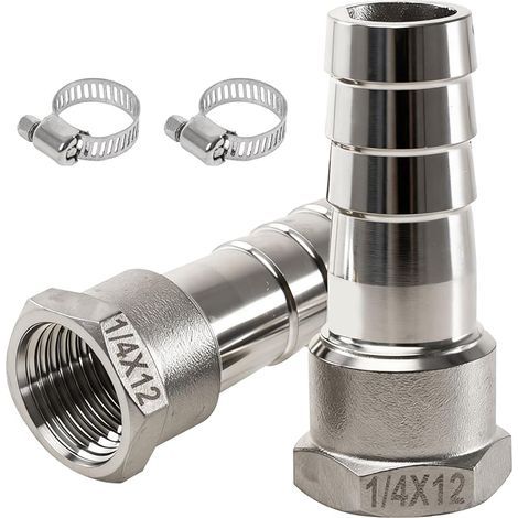 Set aus 2 Edelstahl-Schlauchverschraubungen 1/4" (1/4"), 12-mm-Schlauchanschluss mit 1/4"-IG-Schlauchmuffe, Innengewinde, 12-mm-Schlauchanschluss, DN8 für Kraftstoff, Luft, Wasser und Öl (1/5)