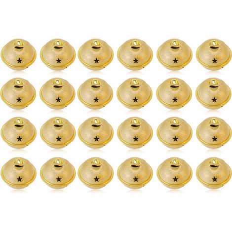 24 cloches de Noël, 40 mm, en fer peint, en forme d'étoile à cinq branches évidée, décoration de cloche de Noël givrée, accessoire porte-clés, jaune.