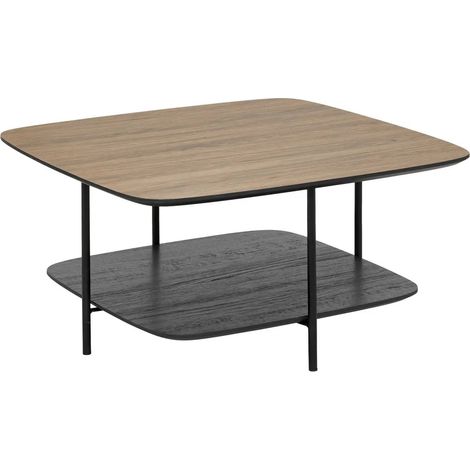 Table basse, table de salon avec 1 étagère en bois coloris noir, naturel - Longueur 75 x Profondeur 75 x Hauteur 38 cm (1/3)