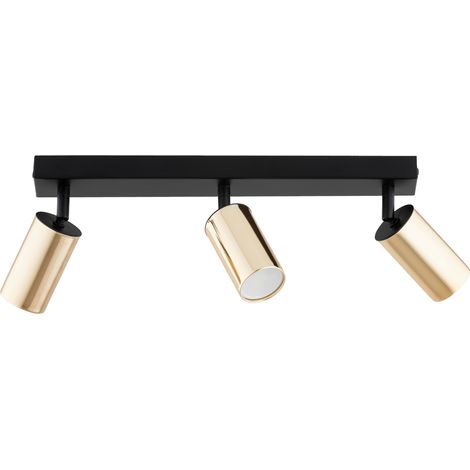 Plafonnier moderne noir 40 cm 3 spots laiton GU10 IP20 (1/3)